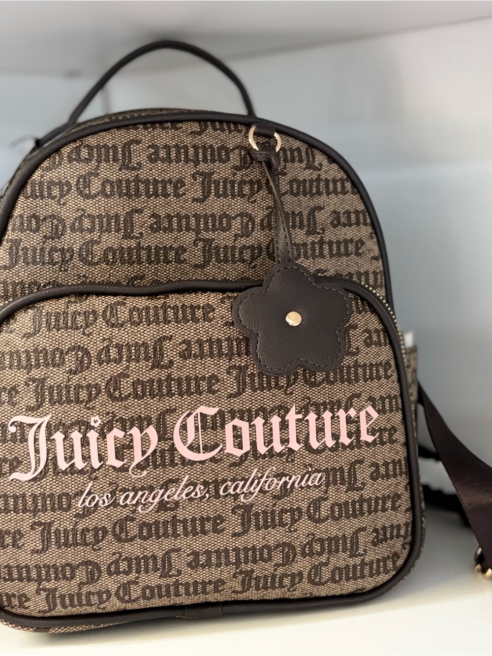 Juicy Couture Brown Logo Mini Backpack with Pink Script